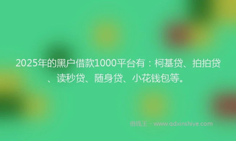 2025年的黑户借款1000平台有：柯基贷、拍拍贷、读秒贷、随身贷、小花钱包等。