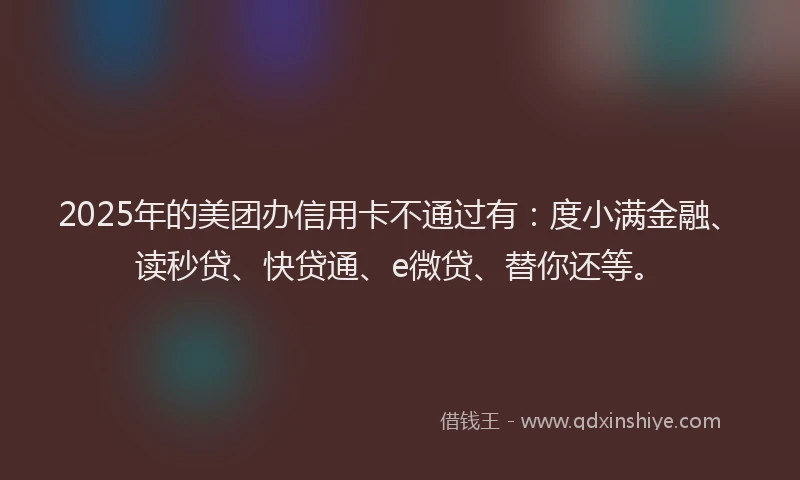 2025年的美团办信用卡不通过有：度小满金融、读秒贷、快贷通、e微贷、替你还等。