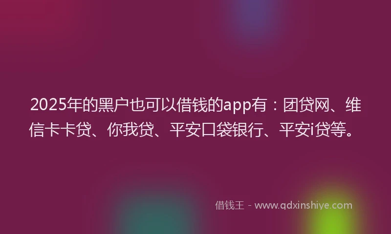2025年的黑户也可以借钱的app有：团贷网、维信卡卡贷、你我贷、平安口袋银行、平安i贷等。