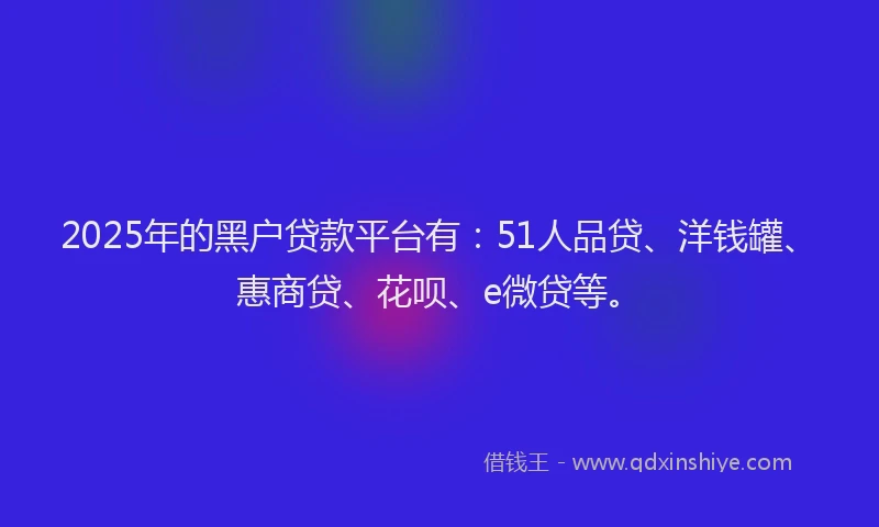 2025年的黑户贷款平台有：51人品贷、洋钱罐、惠商贷、花呗、e微贷等。