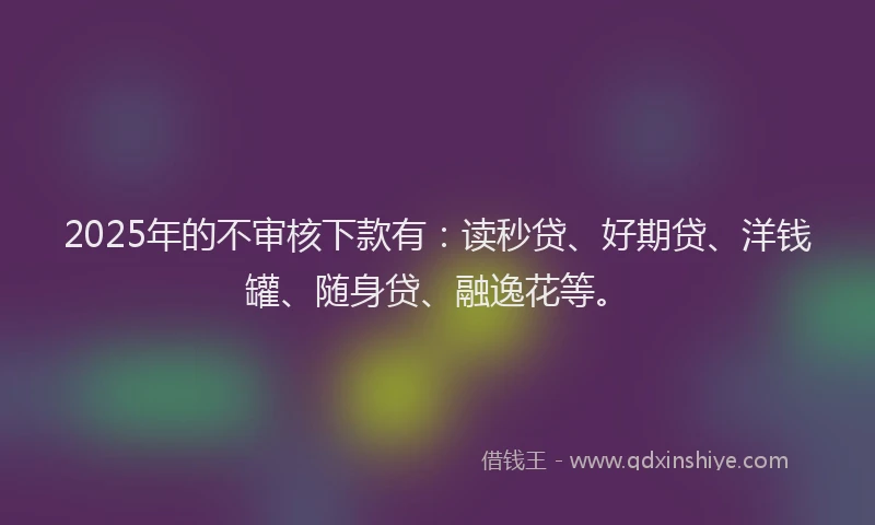 2025年的不审核下款有：读秒贷、好期贷、洋钱罐、随身贷、融逸花等。