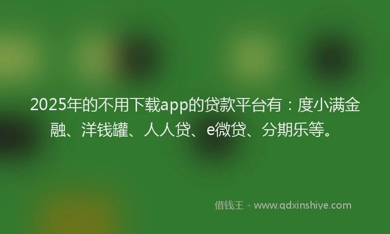 2025年的不用下载app的贷款平台有：度小满金融、洋钱罐、人人贷、e微贷、分期乐等。