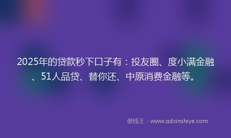 2025年的贷款秒下口子有：投友圈、度小满金融、51人品贷、替你还、中原消费金融等。