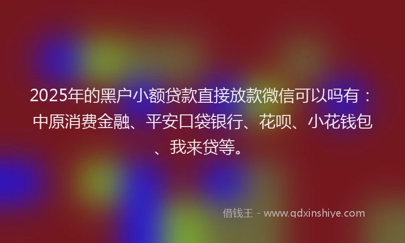 2025年的黑户小额贷款直接放款微信可以吗有：中原消费金融、平安口袋银行、花呗、小花钱包、我来贷等。