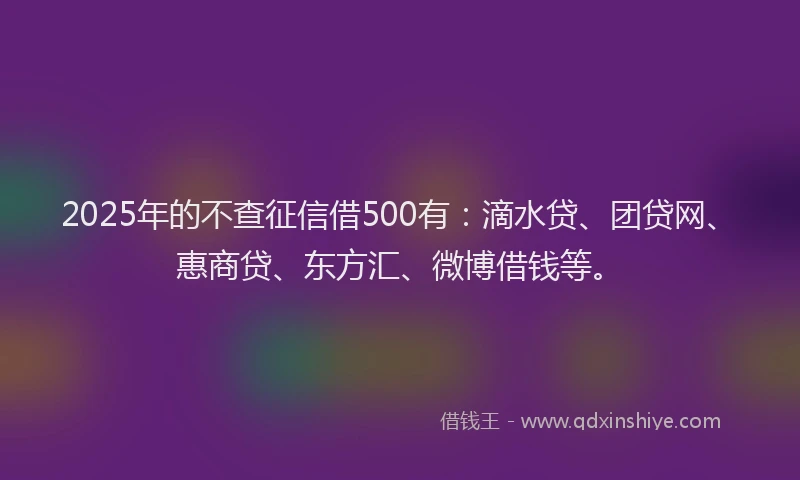 2025年的不查征信借500有：滴水贷、团贷网、惠商贷、东方汇、微博借钱等。