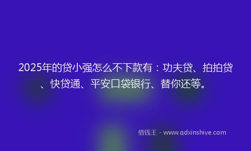 2025年的贷小强怎么不下款有：功夫贷、拍拍贷、快贷通、平安口袋银行、替你还等。
