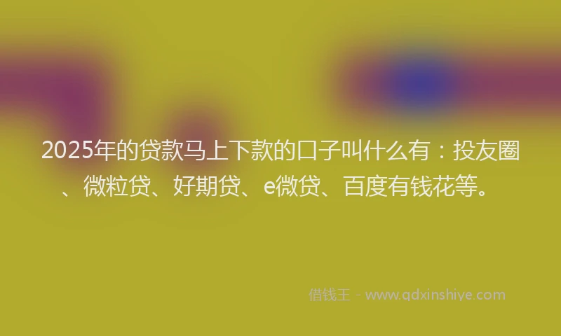 2025年的贷款马上下款的口子叫什么有：投友圈、微粒贷、好期贷、e微贷、百度有钱花等。