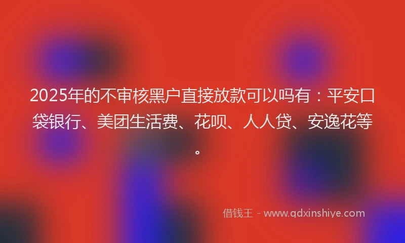 2025年的不审核黑户直接放款可以吗有：平安口袋银行、美团生活费、花呗、人人贷、安逸花等。