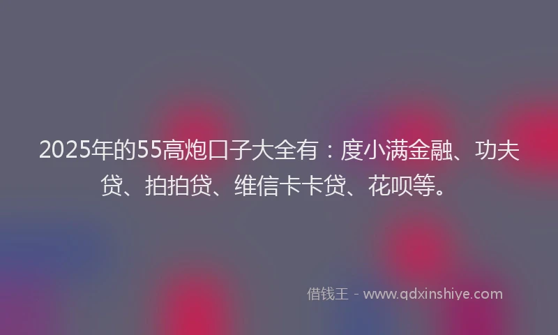 2025年的55高炮口子大全有：度小满金融、功夫贷、拍拍贷、维信卡卡贷、花呗等。