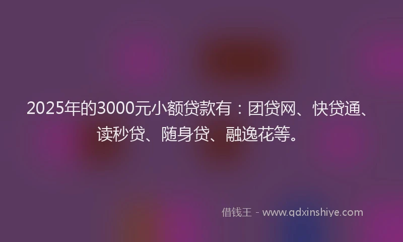 2025年的3000元小额贷款有：团贷网、快贷通、读秒贷、随身贷、融逸花等。