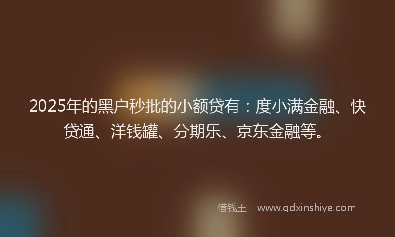 2025年的黑户秒批的小额贷有：度小满金融、快贷通、洋钱罐、分期乐、京东金融等。