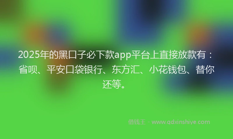 2025年的黑口子必下款app平台上直接放款有：省呗、平安口袋银行、东方汇、小花钱包、替你还等。