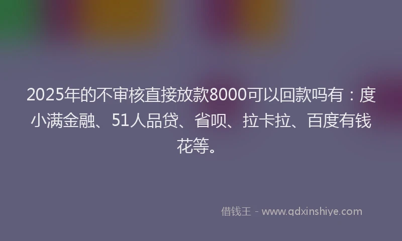 2025年的不审核直接放款8000可以回款吗有：度小满金融、51人品贷、省呗、拉卡拉、百度有钱花等。