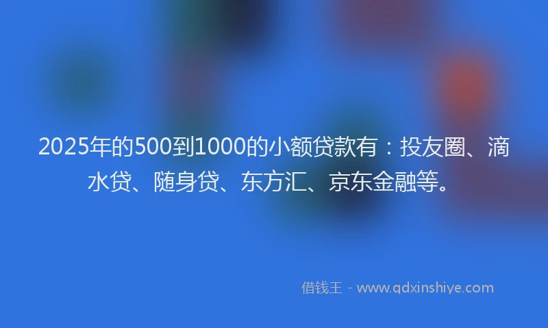 2025年的500到1000的小额贷款有：投友圈、滴水贷、随身贷、东方汇、京东金融等。