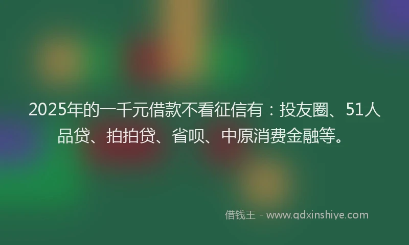 2025年的一千元借款不看征信有：投友圈、51人品贷、拍拍贷、省呗、中原消费金融等。