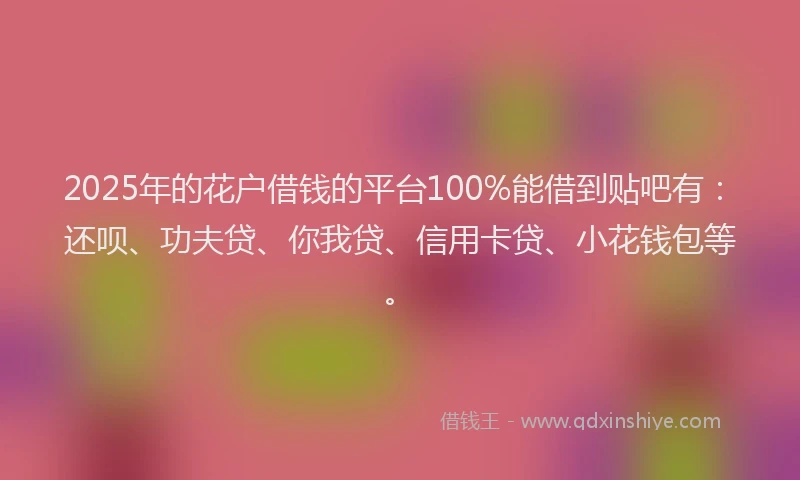 2025年的花户借钱的平台100%能借到贴吧有：还呗、功夫贷、你我贷、信用卡贷、小花钱包等。