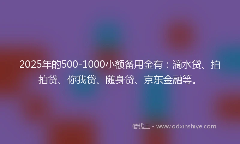 2025年的500-1000小额备用金有：滴水贷、拍拍贷、你我贷、随身贷、京东金融等。
