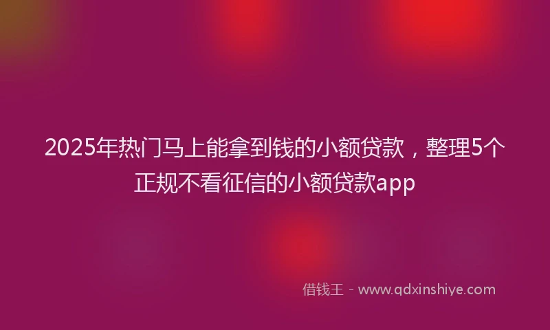 2025年热门马上能拿到钱的小额贷款，整理5个正规不看征信的小额贷款app