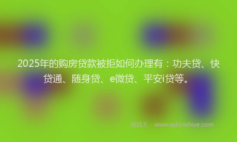 2025年的购房贷款被拒如何办理有：功夫贷、快贷通、随身贷、e微贷、平安i贷等。