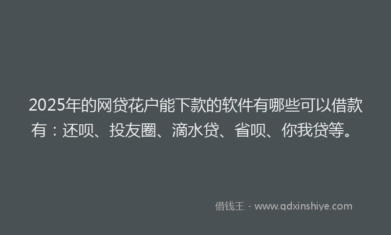 2025年的网贷花户能下款的软件有哪些可以借款有：还呗、投友圈、滴水贷、省呗、你我贷等。