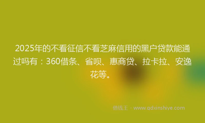 2025年的不看征信不看芝麻信用的黑户贷款能通过吗有：360借条、省呗、惠商贷、拉卡拉、安逸花等。