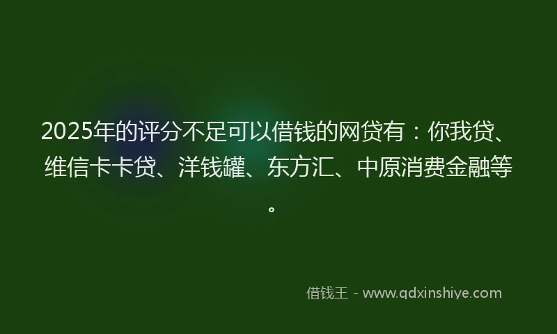 2025年的评分不足可以借钱的网贷有：你我贷、维信卡卡贷、洋钱罐、东方汇、中原消费金融等。