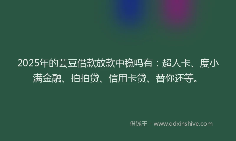 2025年的芸豆借款放款中稳吗有：超人卡、度小满金融、拍拍贷、信用卡贷、替你还等。
