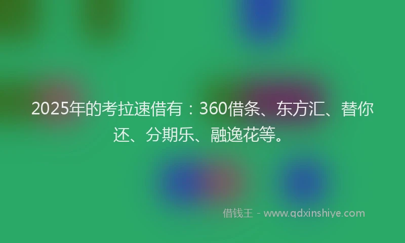 2025年的考拉速借有：360借条、东方汇、替你还、分期乐、融逸花等。