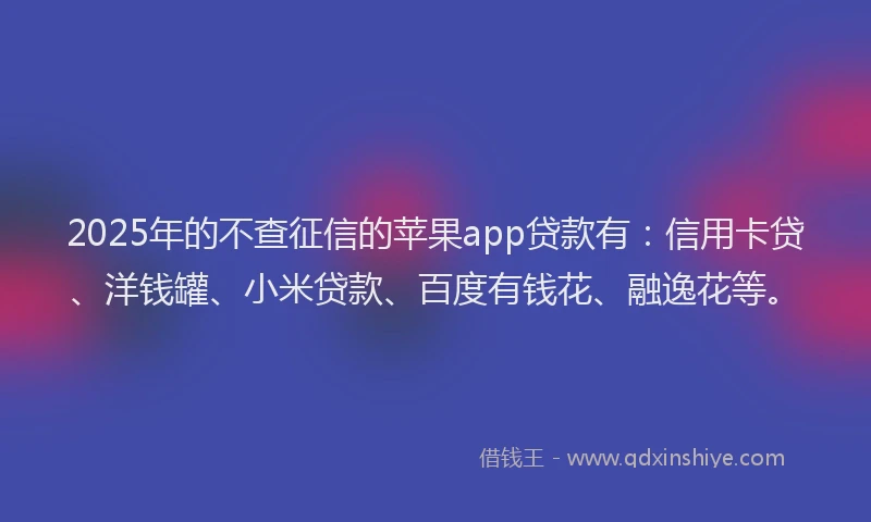2025年的不查征信的苹果app贷款有：信用卡贷、洋钱罐、小米贷款、百度有钱花、融逸花等。