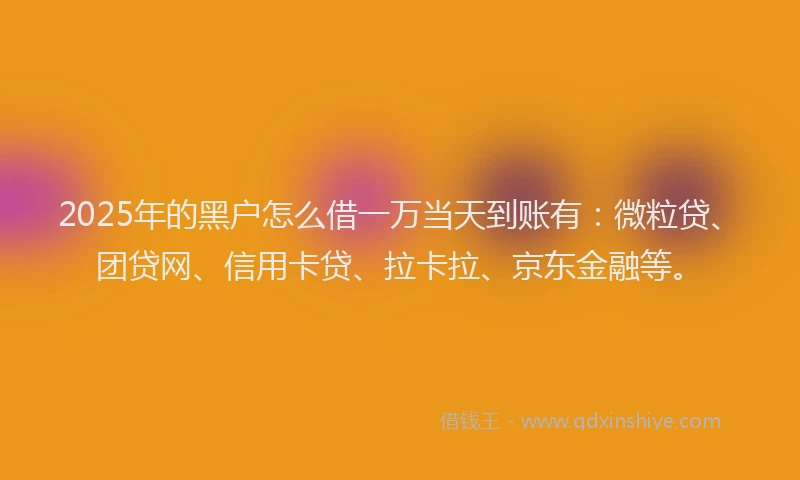 2025年的黑户怎么借一万当天到账有：微粒贷、团贷网、信用卡贷、拉卡拉、京东金融等。