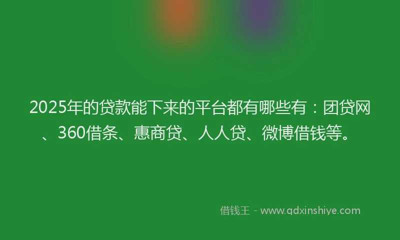 2025年的贷款能下来的平台都有哪些有：团贷网、360借条、惠商贷、人人贷、微博借钱等。