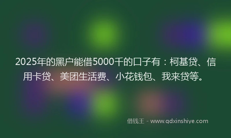 2025年的黑户能借5000千的口子有：柯基贷、信用卡贷、美团生活费、小花钱包、我来贷等。
