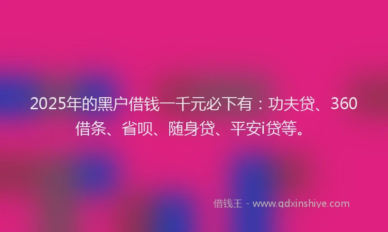 2025年的黑户借钱一千元必下有：功夫贷、360借条、省呗、随身贷、平安i贷等。