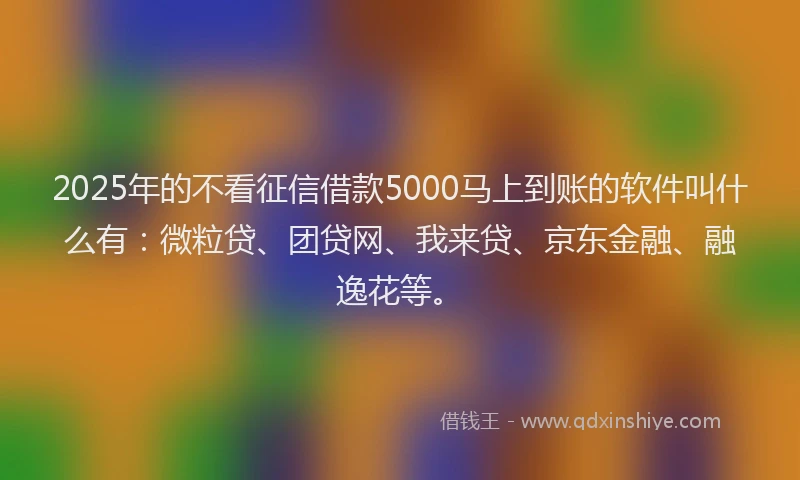 2025年的不看征信借款5000马上到账的软件叫什么有：微粒贷、团贷网、我来贷、京东金融、融逸花等。