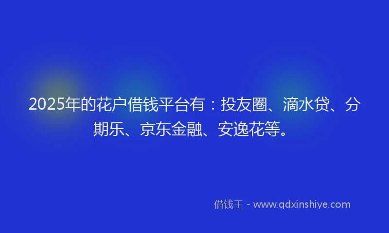 2025年的花户借钱平台有：投友圈、滴水贷、分期乐、京东金融、安逸花等。