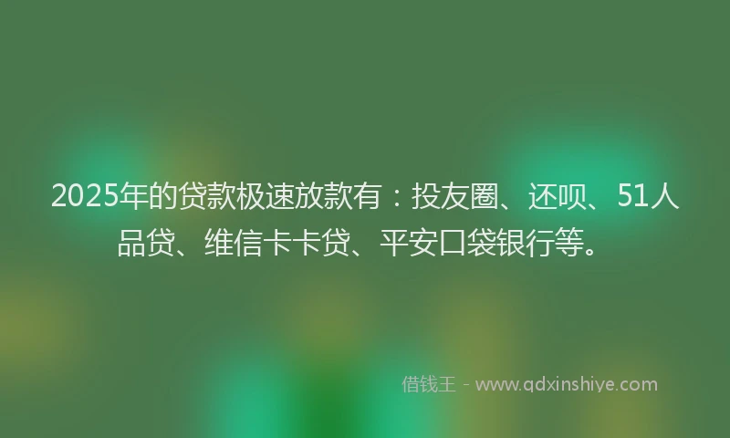 2025年的贷款极速放款有：投友圈、还呗、51人品贷、维信卡卡贷、平安口袋银行等。