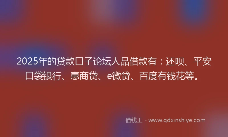 2025年的贷款口子论坛人品借款有：还呗、平安口袋银行、惠商贷、e微贷、百度有钱花等。