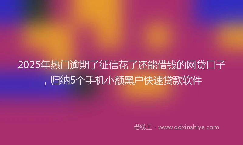 2025年热门逾期了征信花了还能借钱的网贷口子，归纳5个手机小额黑户快速贷款软件