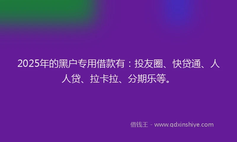 2025年的黑户专用借款有：投友圈、快贷通、人人贷、拉卡拉、分期乐等。