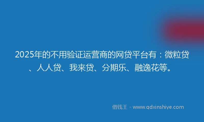 2025年的不用验证运营商的网贷平台有：微粒贷、人人贷、我来贷、分期乐、融逸花等。