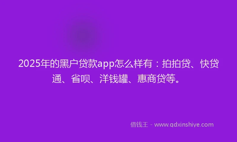 2025年的黑户贷款app怎么样有：拍拍贷、快贷通、省呗、洋钱罐、惠商贷等。