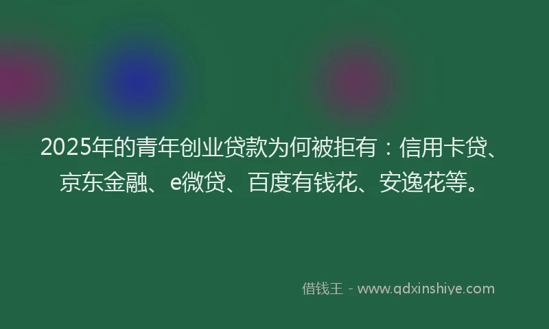 2025年的青年创业贷款为何被拒有：信用卡贷、京东金融、e微贷、百度有钱花、安逸花等。