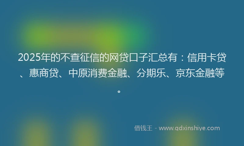 2025年的不查征信的网贷口子汇总有：信用卡贷、惠商贷、中原消费金融、分期乐、京东金融等。