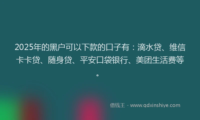 2025年的黑户可以下款的口子有：滴水贷、维信卡卡贷、随身贷、平安口袋银行、美团生活费等。