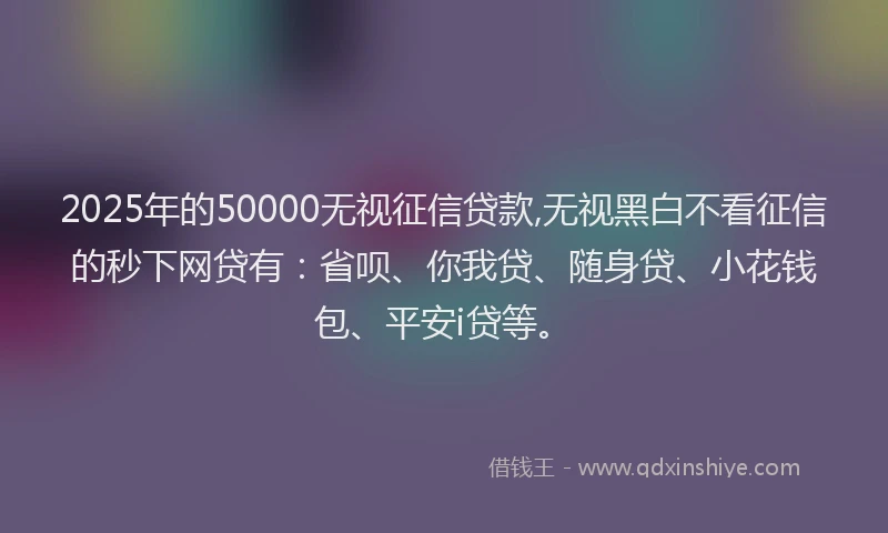 2025年的50000无视征信贷款,无视黑白不看征信的秒下网贷有：省呗、你我贷、随身贷、小花钱包、平安i贷等。