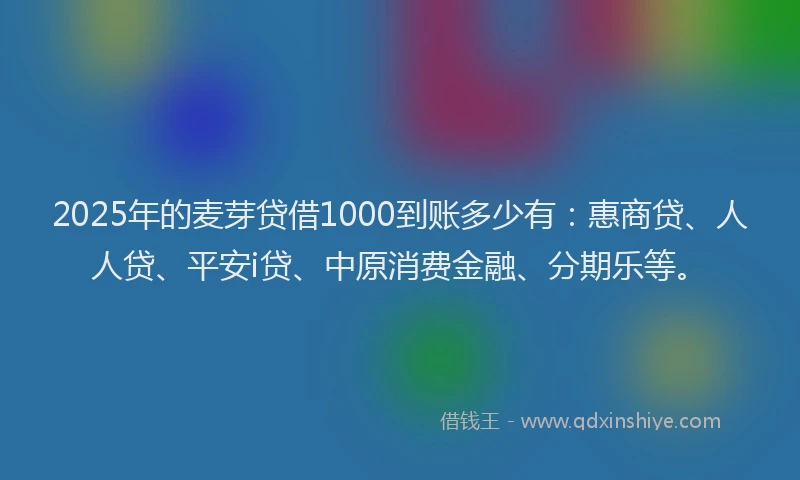 2025年的麦芽贷借1000到账多少有：惠商贷、人人贷、平安i贷、中原消费金融、分期乐等。