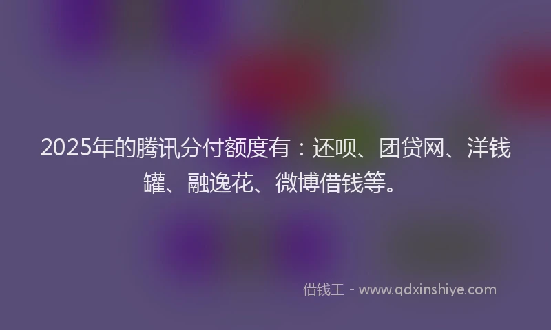 2025年的腾讯分付额度有：还呗、团贷网、洋钱罐、融逸花、微博借钱等。