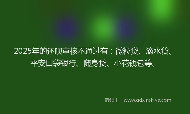 2025年的还呗审核不通过有：微粒贷、滴水贷、平安口袋银行、随身贷、小花钱包等。