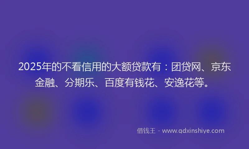 2025年的不看信用的大额贷款有：团贷网、京东金融、分期乐、百度有钱花、安逸花等。