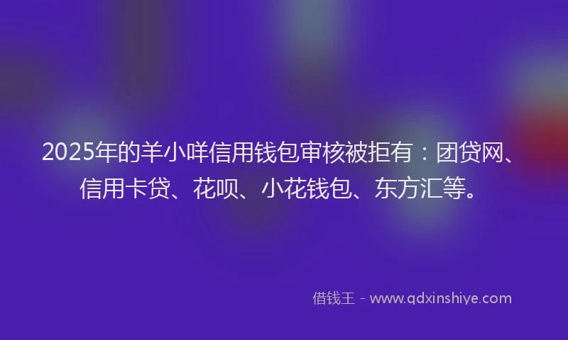 2025年的羊小咩信用钱包审核被拒有：团贷网、信用卡贷、花呗、小花钱包、东方汇等。